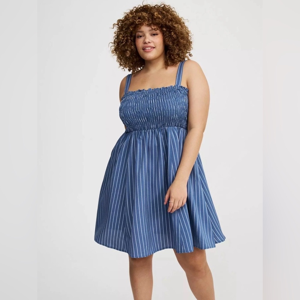 torrid Blue Striped Smocked Bodice Mini Dress Plus Size 1